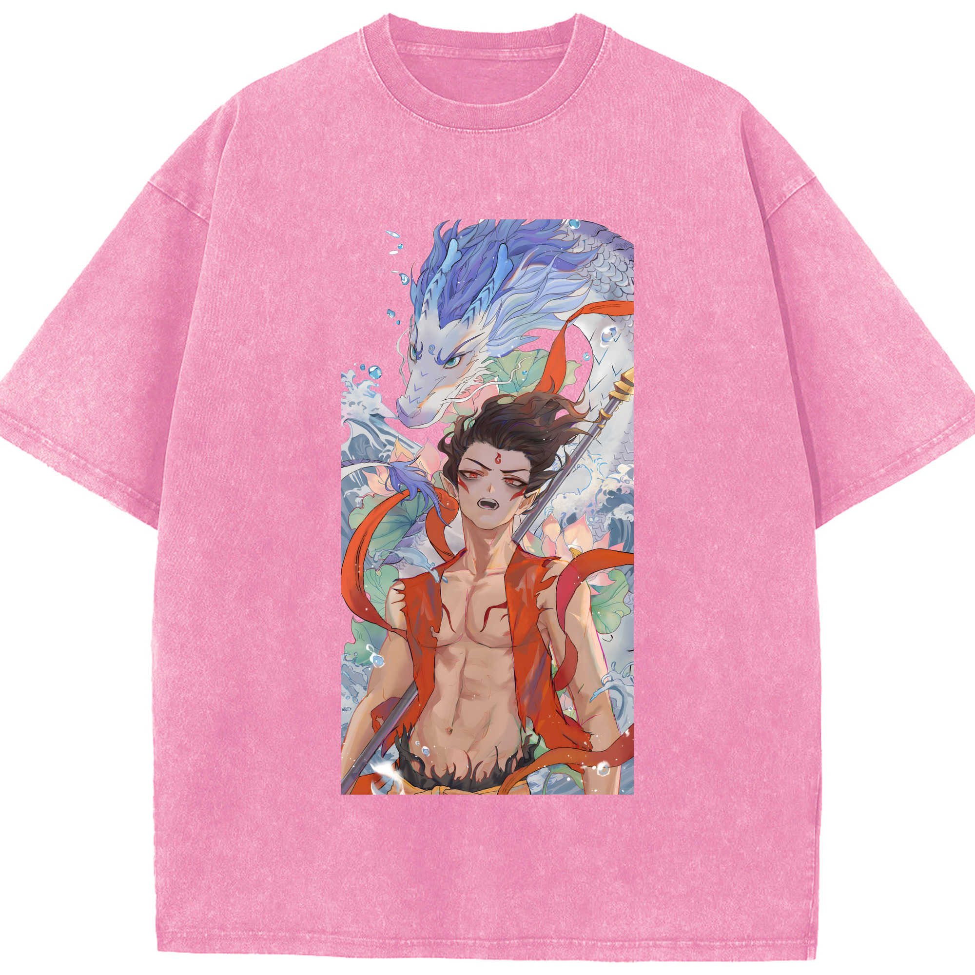 （画像用） Ne Zha 2 ナタ 魔童の大暴れ 綿100% ヴィンテージ風 半袖Tシャツ（フロントプリント）